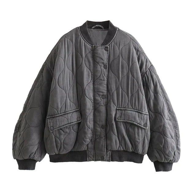 Locker geschnittene graue Damen-Steppjacke
