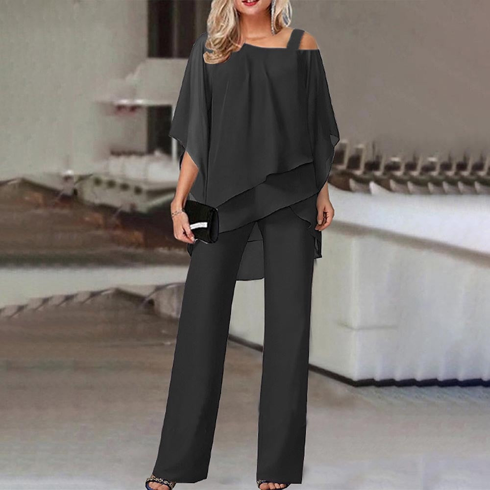 Eleganter Damen-Zweiteiler mit Cold-Shoulder-Bluse und Hose