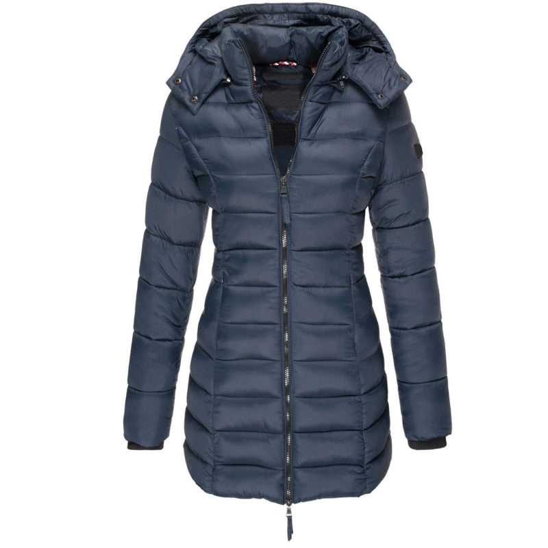 Gemütliche Damen-Winterjacke mit Kapuze und Reißverschluss