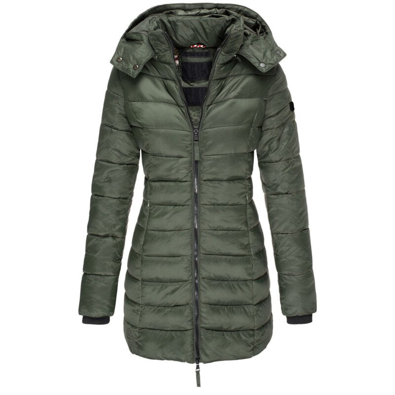Gemütliche Damen-Winterjacke mit Kapuze und Reißverschluss