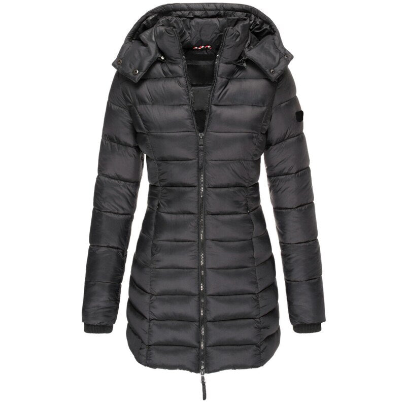Gemütliche Damen-Winterjacke mit Kapuze und Reißverschluss