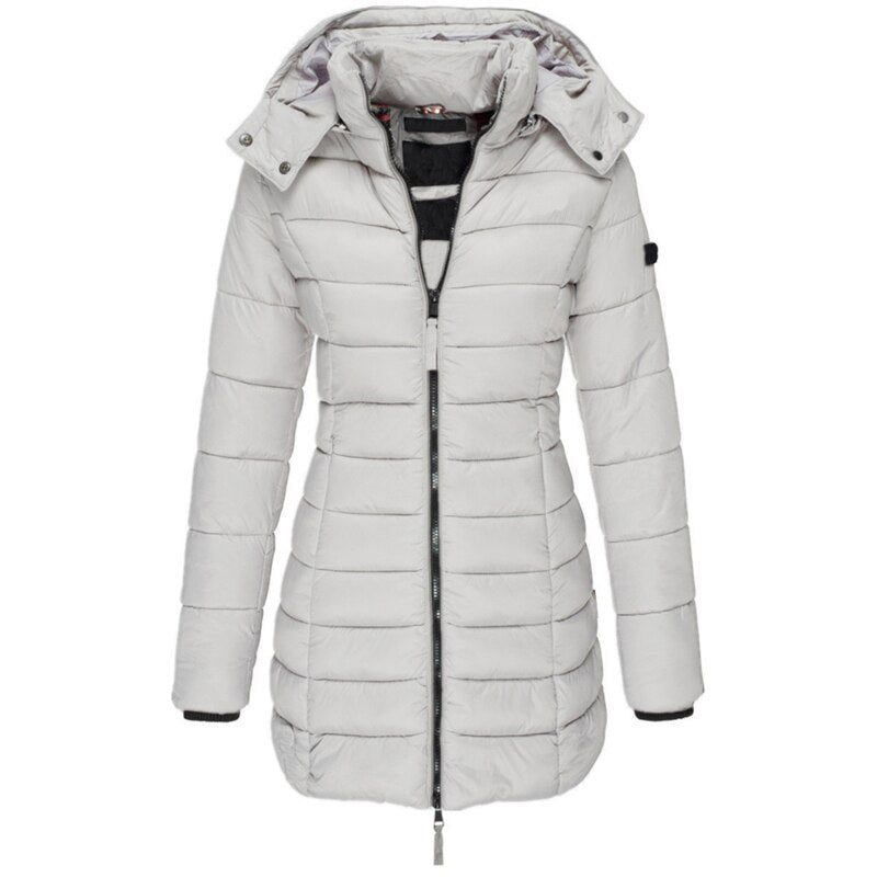 Gemütliche Damen-Winterjacke mit Kapuze und Reißverschluss