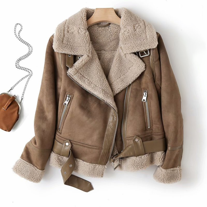 Damen-Jacke in Wildleder-Optik mit Sherpa-Futter