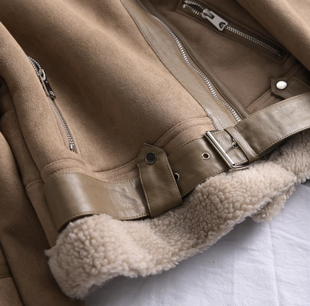 Damen-Jacke in Wildleder-Optik mit Sherpa-Futter