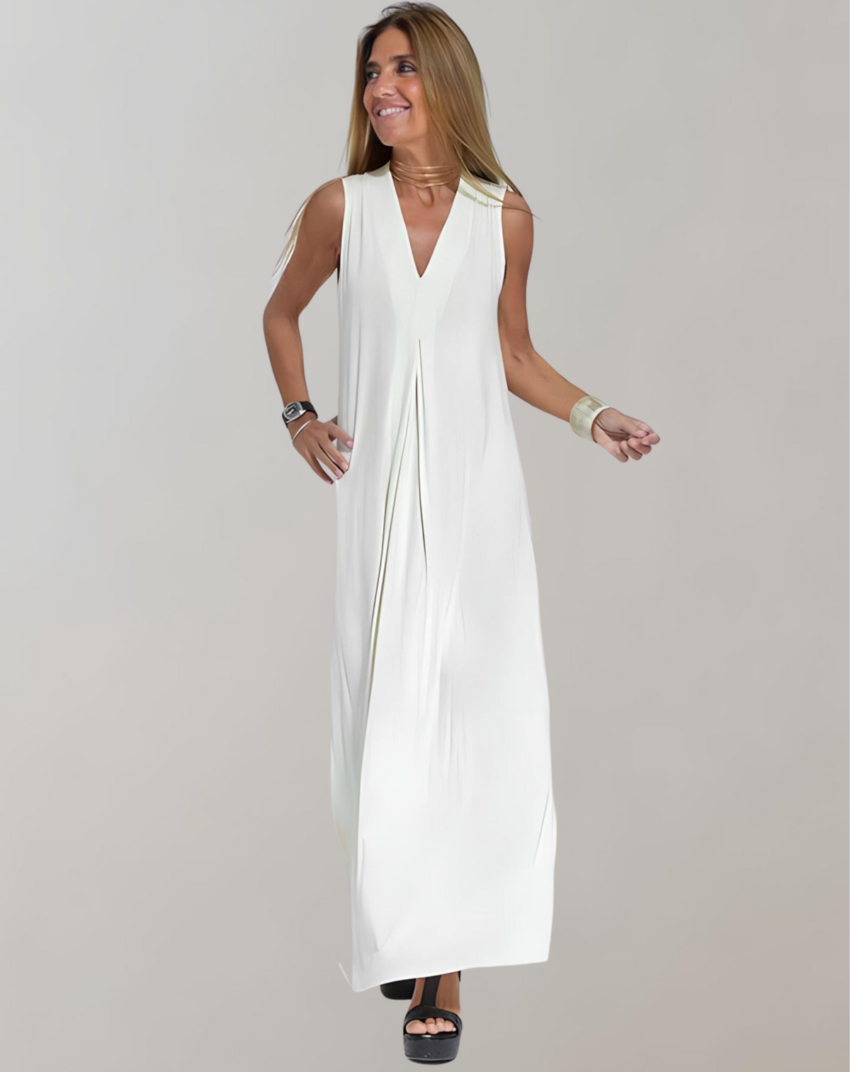 Damen-Maxikleid mit V-Ausschnitt