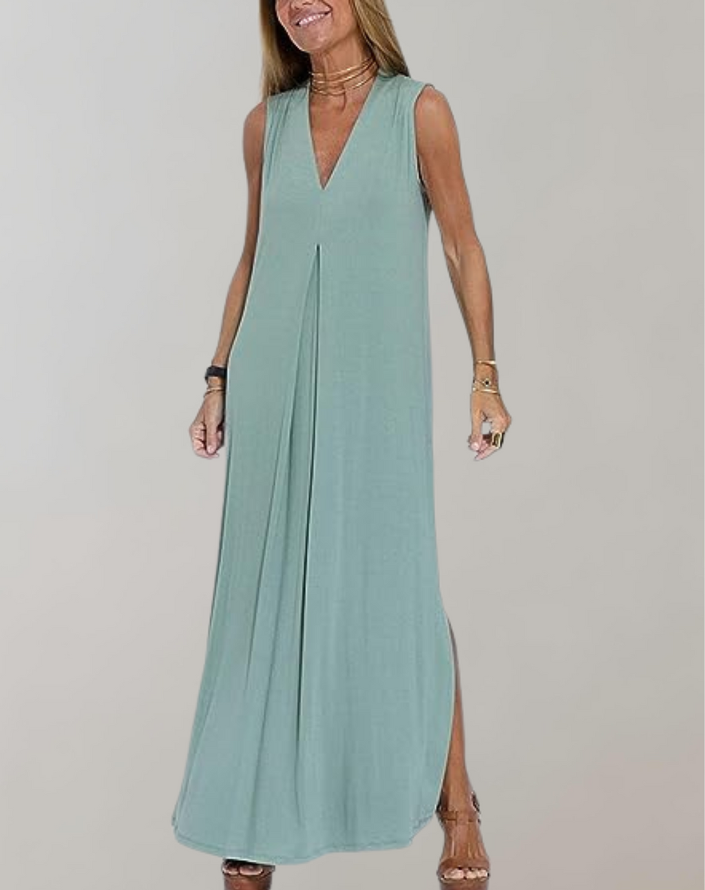Damen-Maxikleid mit V-Ausschnitt