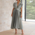 Damen-Midikleid mit V-Ausschnitt und verstellbarer Rückenbindung