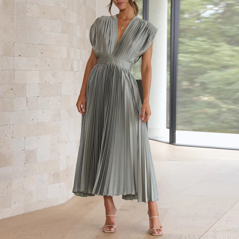 Damen-Midikleid mit V-Ausschnitt und verstellbarer Rückenbindung