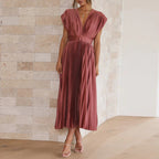 Damen-Midikleid mit V-Ausschnitt und verstellbarer Rückenbindung