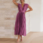 Damen-Midikleid mit V-Ausschnitt und verstellbarer Rückenbindung