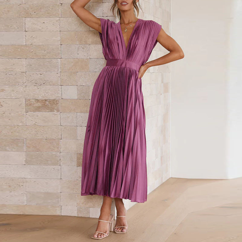 Damen-Midikleid mit V-Ausschnitt und verstellbarer Rückenbindung