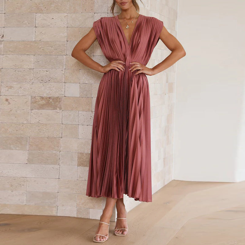 Damen-Midikleid mit V-Ausschnitt und verstellbarer Rückenbindung
