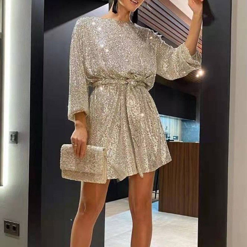 Lockeres Damen-Mini-Partykleid mit Pailletten