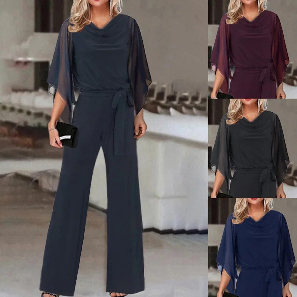 Damen-Jumpsuit mit weitem Bein, asymmetrischen Ärmeln und Schnürung