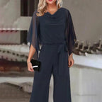 Damen-Jumpsuit mit weitem Bein, asymmetrischen Ärmeln und Schnürung