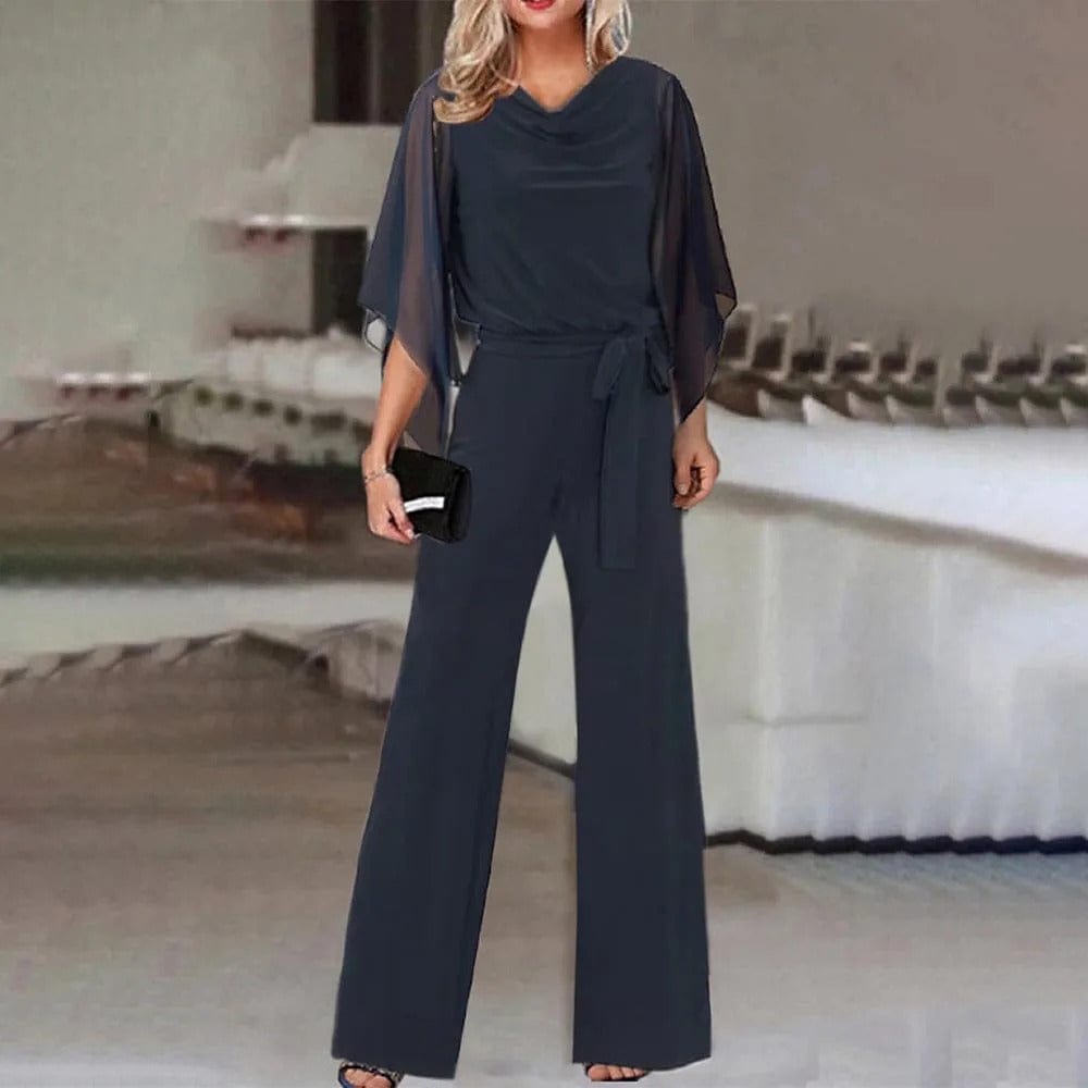 Damen-Jumpsuit mit weitem Bein, asymmetrischen Ärmeln und Schnürung