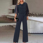 Damen-Jumpsuit mit weitem Bein, asymmetrischen Ärmeln und Schnürung