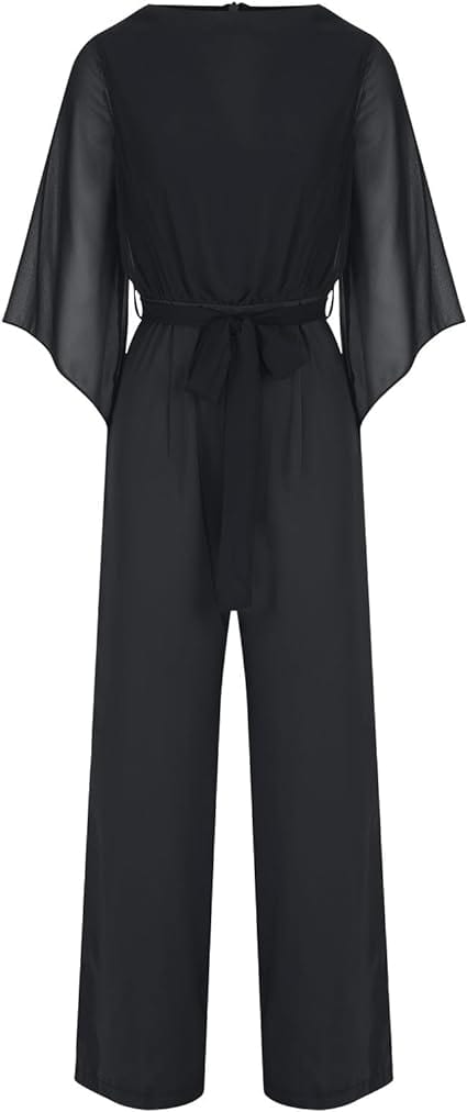 Damen-Jumpsuit mit weitem Bein, asymmetrischen Ärmeln und Schnürung