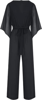 Damen-Jumpsuit mit weitem Bein, asymmetrischen Ärmeln und Schnürung