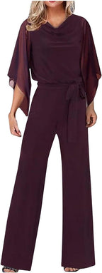 Damen-Jumpsuit mit weitem Bein, asymmetrischen Ärmeln und Schnürung