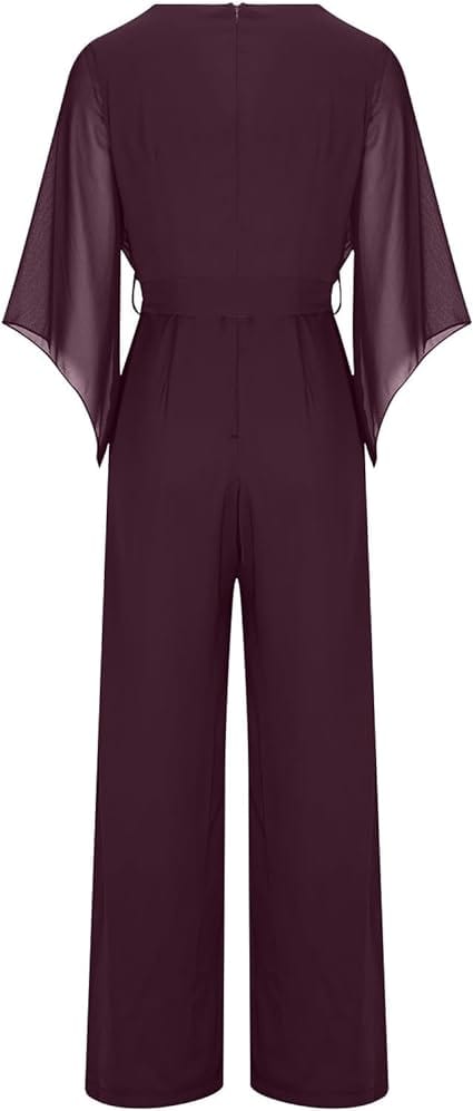 Damen-Jumpsuit mit weitem Bein, asymmetrischen Ärmeln und Schnürung