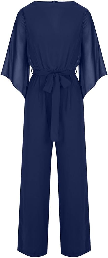 Damen-Jumpsuit mit weitem Bein, asymmetrischen Ärmeln und Schnürung