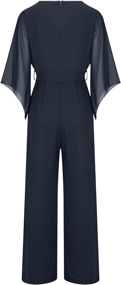 Damen-Jumpsuit mit weitem Bein, asymmetrischen Ärmeln und Schnürung