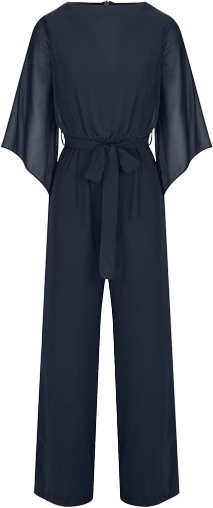 Damen-Jumpsuit mit weitem Bein, asymmetrischen Ärmeln und Schnürung