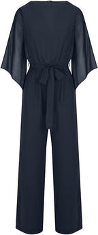 Damen-Jumpsuit mit weitem Bein, asymmetrischen Ärmeln und Schnürung