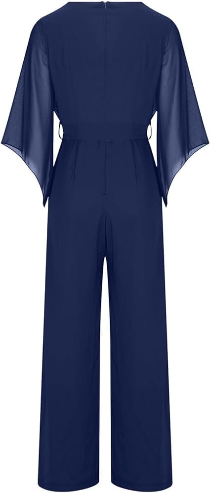 Damen-Jumpsuit mit weitem Bein, asymmetrischen Ärmeln und Schnürung
