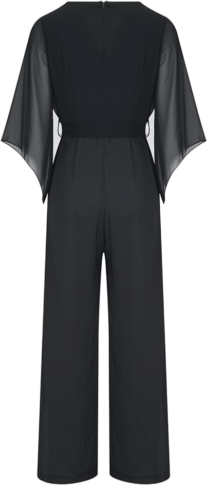 Damen-Jumpsuit mit weitem Bein, asymmetrischen Ärmeln und Schnürung
