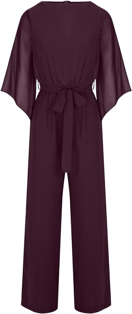 Damen-Jumpsuit mit weitem Bein, asymmetrischen Ärmeln und Schnürung