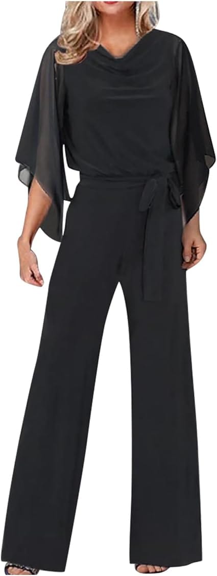 Damen-Jumpsuit mit weitem Bein, asymmetrischen Ärmeln und Schnürung
