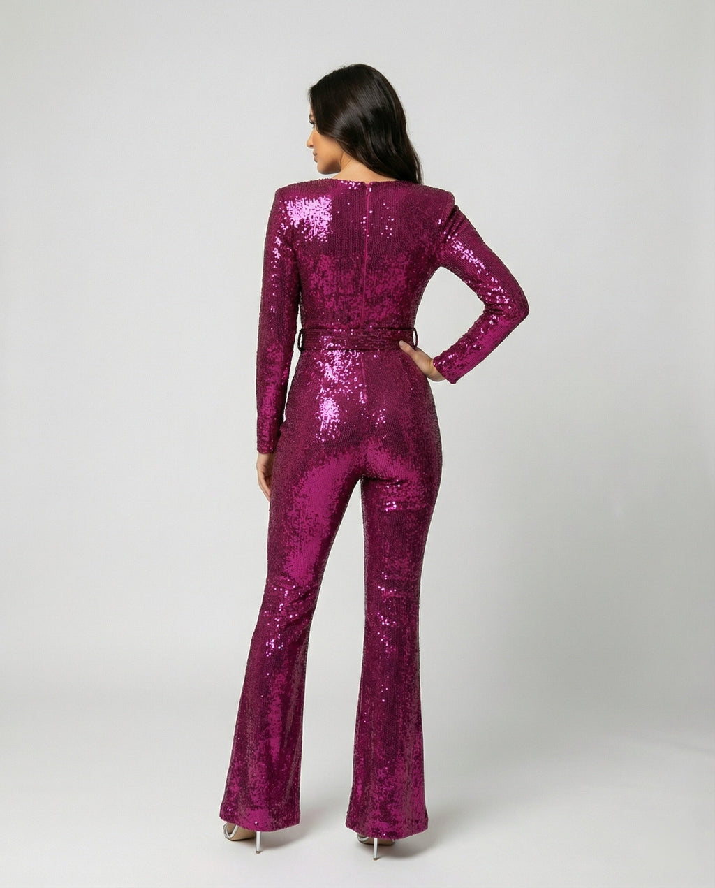 Eleganter Pailletten-Jumpsuit mit langen Ärmeln