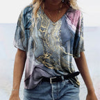 Damen-T-Shirt im Boho-Stil mit Marmormuster