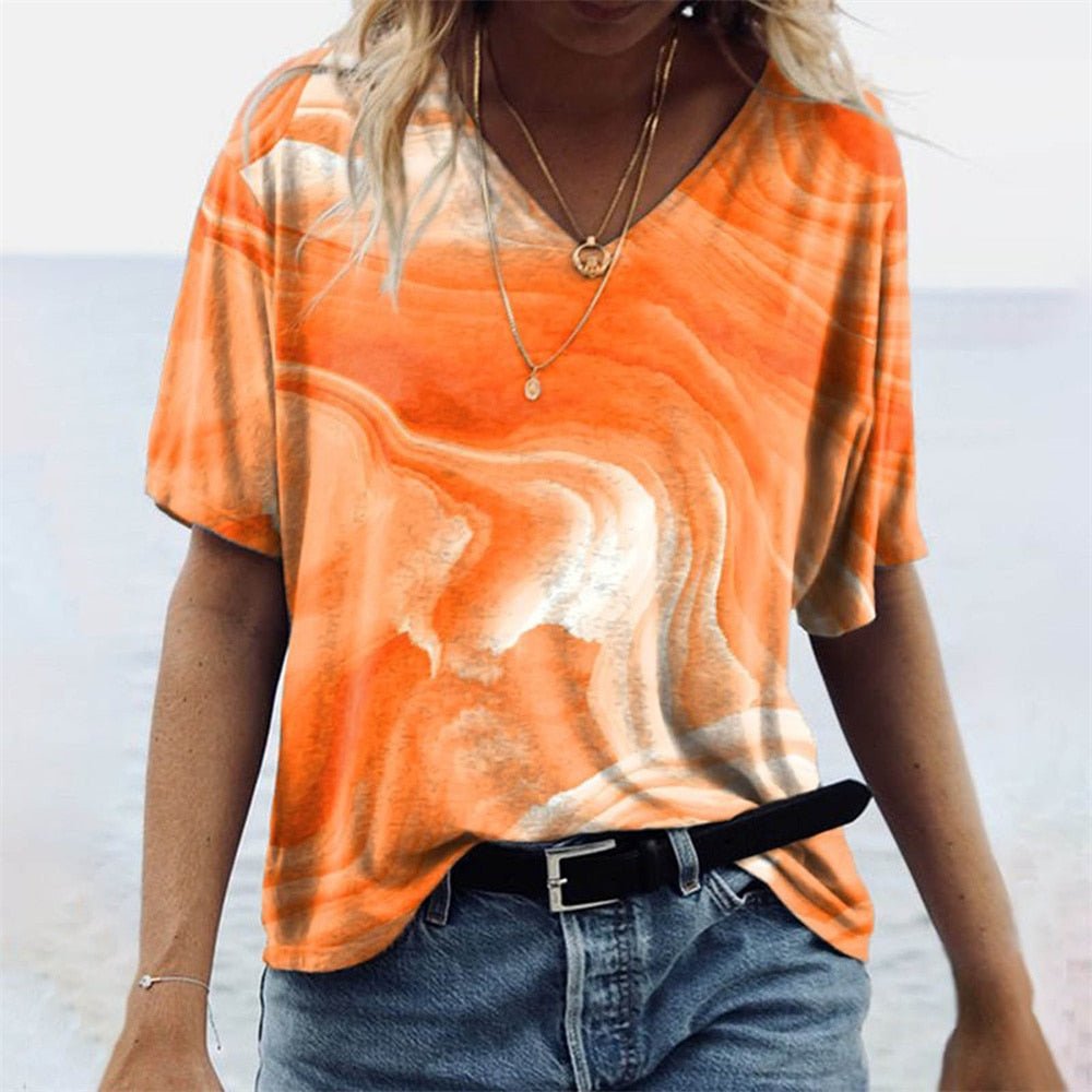 Damen-T-Shirt im Boho-Stil mit Marmormuster