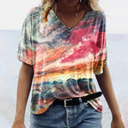 Damen-T-Shirt im Boho-Stil mit Marmormuster