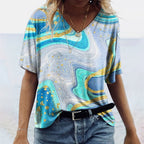 Damen-T-Shirt im Boho-Stil mit Marmormuster