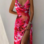 Damen-Maxikleid mit tropischem Muster