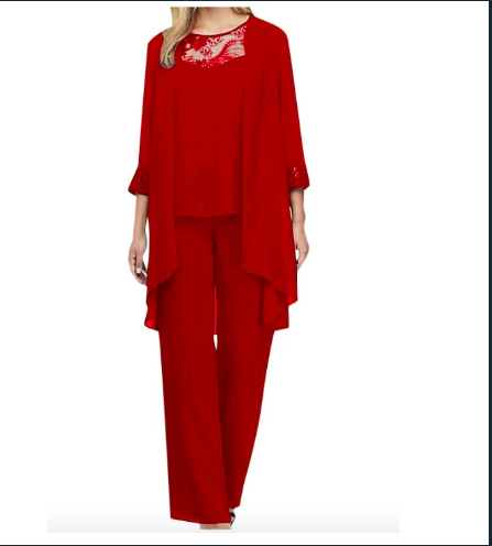 Dreiteiliges Damen-Ensemble aus Kleid, Jacke und Gürtel
