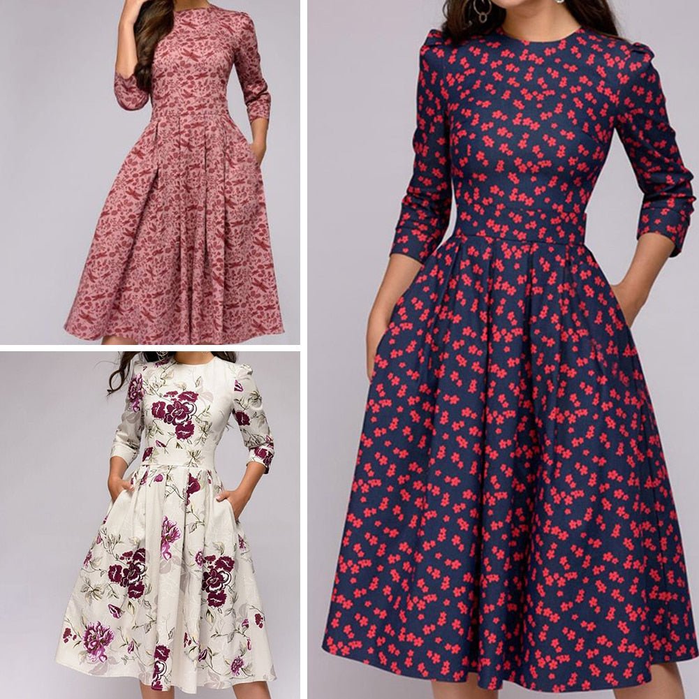 Elegantes Damen-Midikleid im Retro-Stil