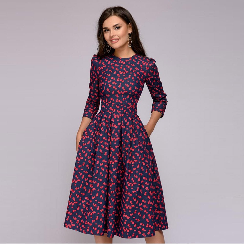 Elegantes Damen-Midikleid im Retro-Stil