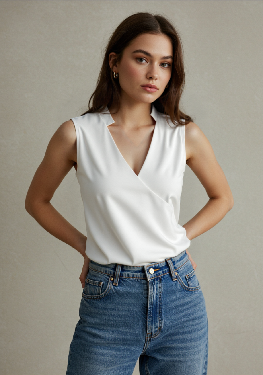 Elegantes ärmelloses Damen-Top mit Wickel-V-Ausschnitt