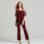 Eleganter Damen-Zweiteiler mit Cold-Shoulder-Bluse und Hose