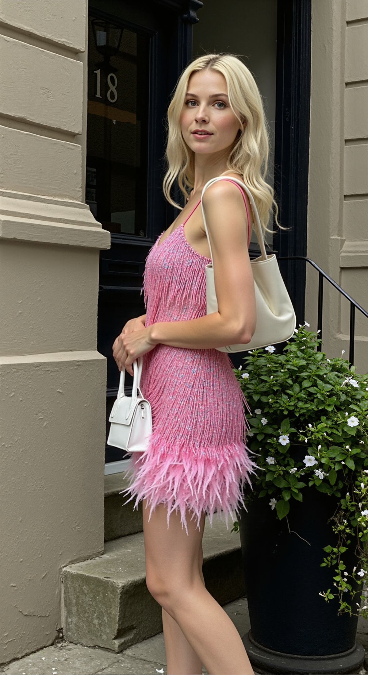Glamouröses Pailletten-Cocktailkleid mit Federsaum