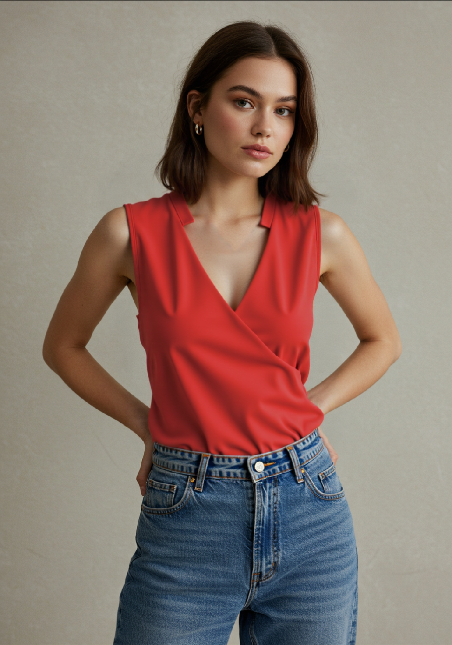 Elegantes ärmelloses Damen-Top mit Wickel-V-Ausschnitt