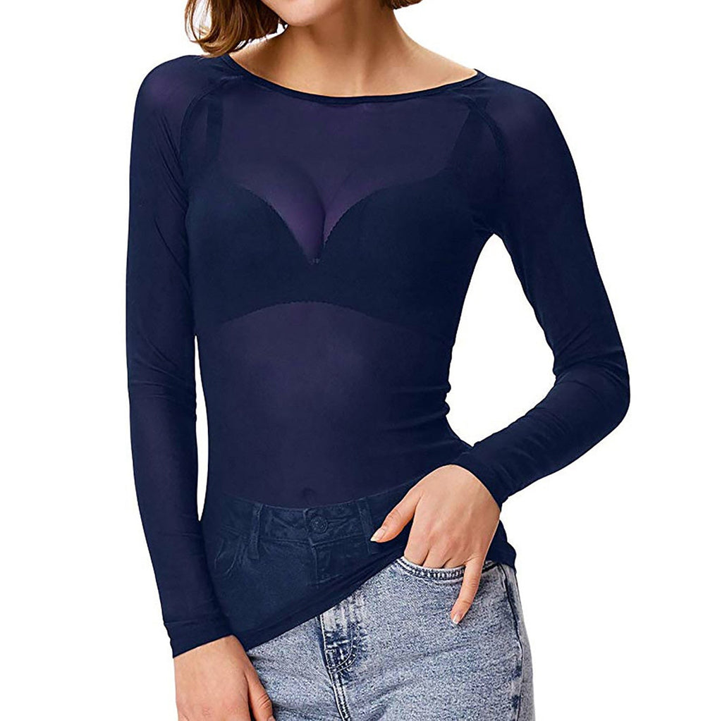 Langärmeliges Damen-Mesh-Top