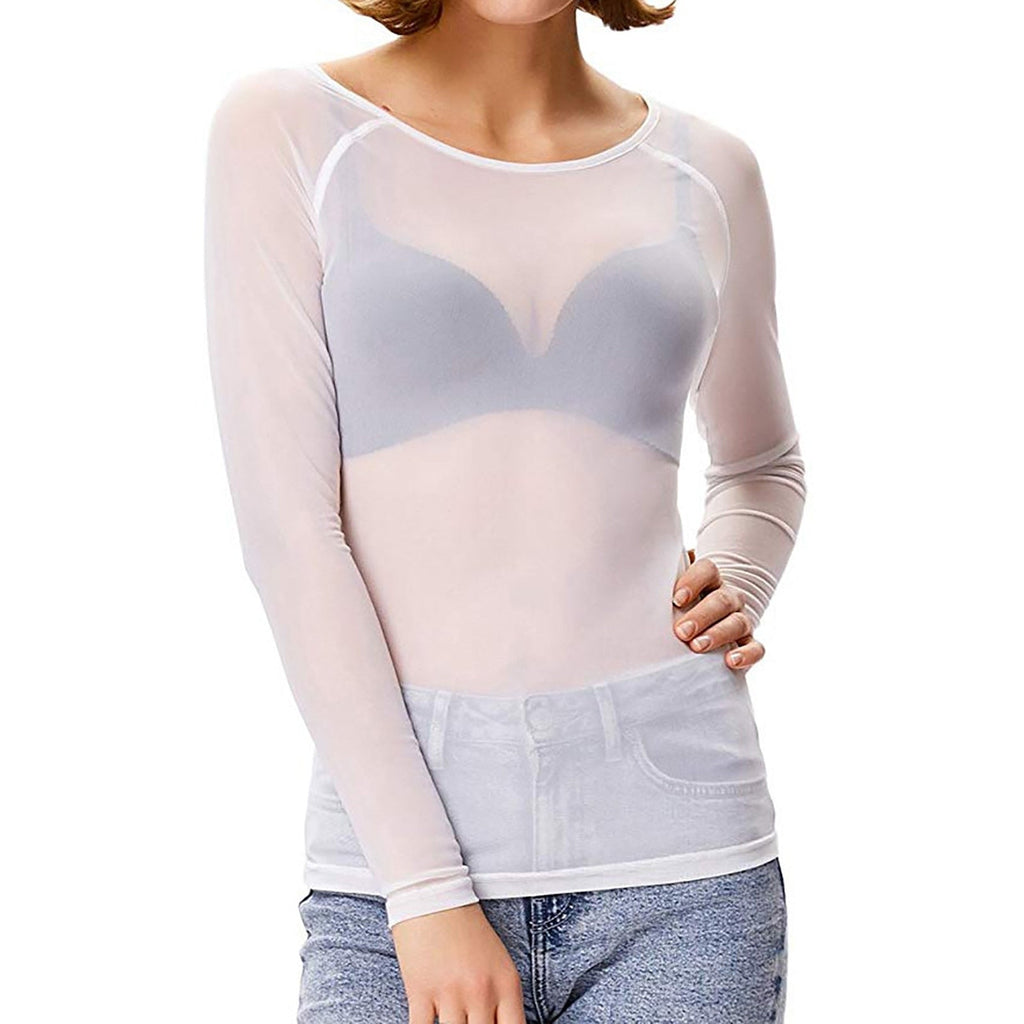 Langärmeliges Damen-Mesh-Top