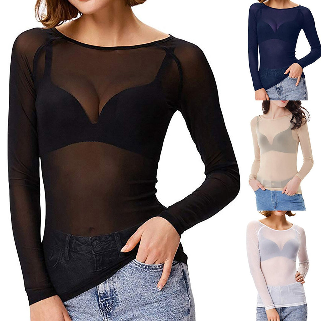 Langärmeliges Damen-Mesh-Top