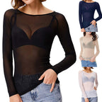 Langärmeliges Damen-Mesh-Top
